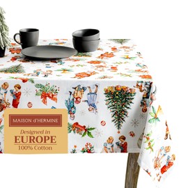 Maison d' Hermine Tablecloth 100% Cotton Table Cover Decorative Washable Rectangle Tablecloths for Gifts, Kitchen, Dining, Buffet & Camping, Chromo - Thanksgiving/Christmas (60"x90")