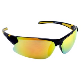 Optic Edge Ricochet Wraparound Sports & Motorcycle Sunglasses for Men or Women Black Semi-Rimless Frame w/Dielectric Orange Mirror Lens