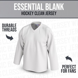 UNLC Essential Blank Hockey Jersey with Stripes – Stitched Letters, Breathable Mesh, Durable Polyester, White, Large