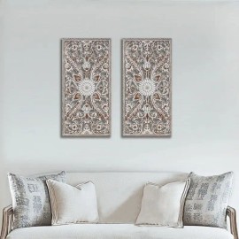 2 PCS Distressed Botanical Panel Carved Wood Wall Decor Set Wall Decals Product Categorycolor: as Pic Color