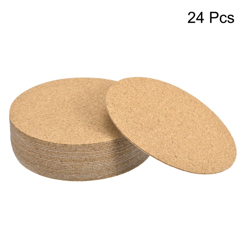 uxcell 90mm(3.54") Round Coasters 1mm Thick Cork Cup Mat Self-Adhesive