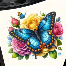 Bright Floral Butterfly PVC Vinyl Car Decals Stickers Waterproof Self-Adhesive Decals for Cars, Laptops, Trucks, Motorcycles Wall Window Luggage Scratch Cover Door Decor Sticker