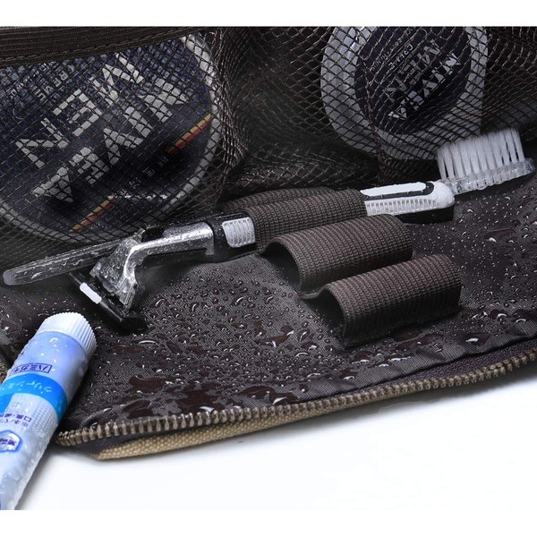 DOPP Kit Toiletry Travel Bag for Men and Women YKK Zipper Canvas & Leather. (Large, Khaki)