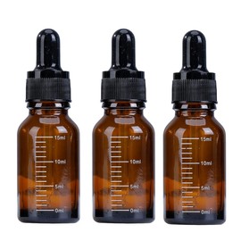 3 Pcs 15ml 0.5oz Empty Refillable Amber Glass Graduated Dropper Bottle Essential Oil Cosmetics Elite Fluid Container Jar Pot Holder with Glass Pipette Dropper