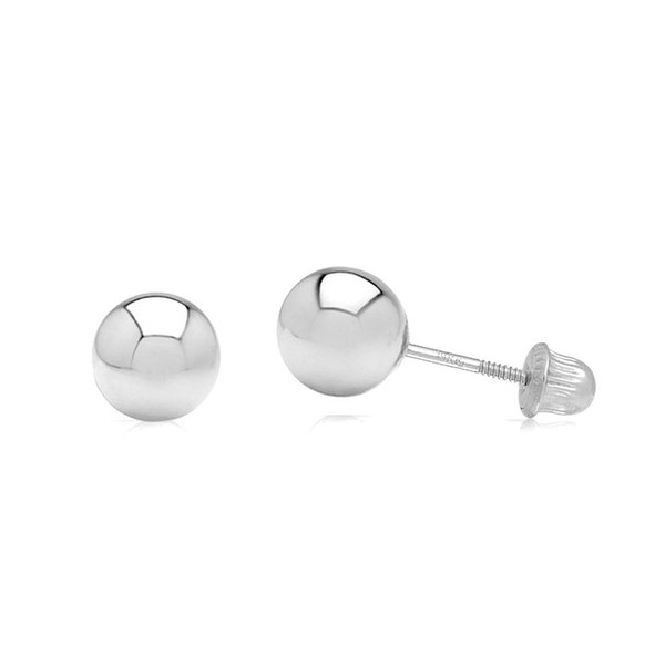 14k White Gold Ball Earrings with Secure Screw-backs Polished Genuine