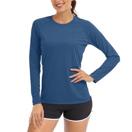 TACVASEN Womens Long Sleeve Yoga Top UV Clothing Long Sleeve Base Layer Outdoor Long Sleeve Running Hiking Shirts Rash Vest Blue Grey