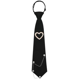 Ties for Women, Womens Tie with Punk Metal Accessory Pre-Tied Necktie for Girl School Uniform Shirt (Black Love)