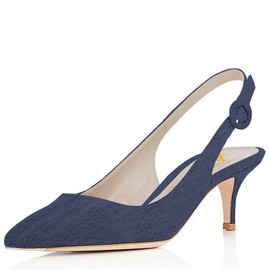 Divanne Zapatos de tacón bajo con correa trasera para mujer, zapatos de tacón bajo y puntera puntiaguda, para fiesta de noche, boda, Azul marino Denim, 7 US