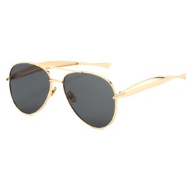 Long Keeper Retro Pilot Sunglasses for Women Men Gold Metal Oversized Aviation Sunglasses Trendy 70s Double Bridge Sun Glasses Anti UV400 Classic Vintage Shade (Gold Frame - Black Lens)