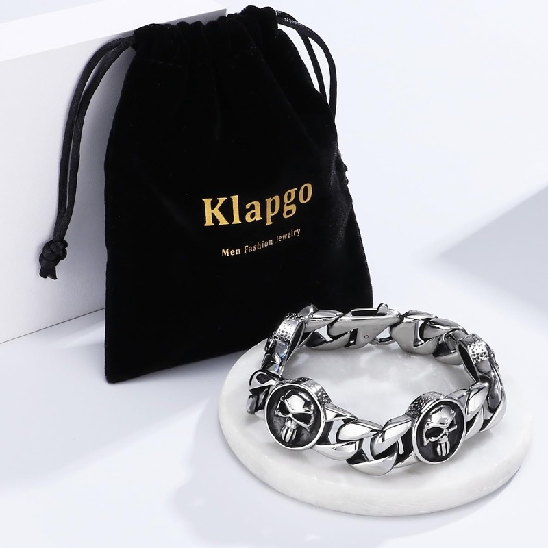 Klapgo Stainless Steel Gothic Skull Bracelet for Men and Women