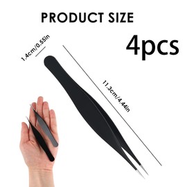 Fokmuaex Fine Point Precision Tweezers - Needle Nose for Facial Hair Removal (Nose Tip, Eyebrows, Lash, Chin) - Splinter & Ticks Remover - Ingrown Hair Tool for Women & Men - Black 4 Pcs
