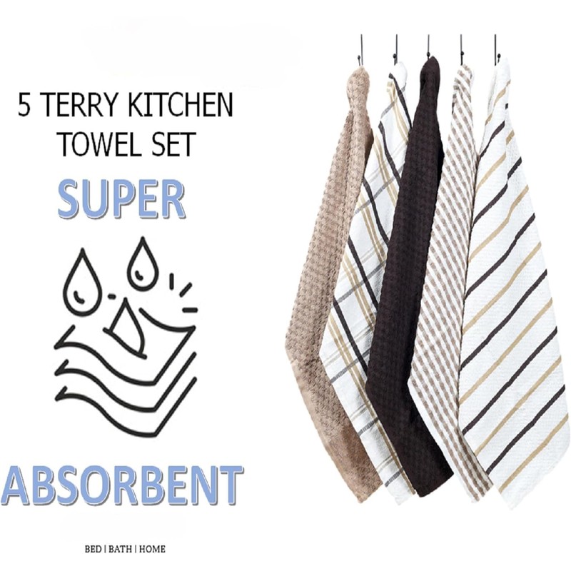 BLOOM BLENDS Pack of 5 Terry Cotton Kitchen Tea Towels