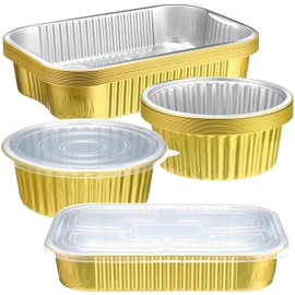 Baderke 20 Pack Gold Aluminum Foil Pans with Lids Include 10 Pcs 9x13 Inch Square Foil Baking Pan and 10 Pcs 7 Inch Round Pans Disposable Food Containers Tin Oven Safe Cooking Baking