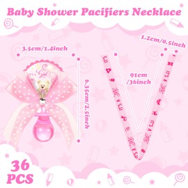 Hotop 36 Pcs Baby Shower Pacifier Necklace Bulk Bear Acrylic Pacifier Necklace for Baby Shower Charm Necklaces Party Favors for Girls Boys Gender Reveal Decoration Table Pieces(Pink,Girl)
