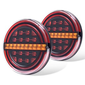 MICTUNING 2PCS 5.3 Inch LED Trailer Tail Lights 12V Submersible IP67 Waterproof Round Red Amber Brake Light DRL Flow Turn Signals Light for Trailer Truck RV Car Boat