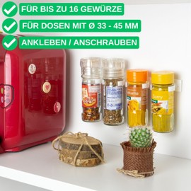 Your Day Mate, Stick On Spice Rack, 16 Jars Rack, Installation on Kitchen Cabinets & Wall Tiles, For Spice Shakers, 3.3 - 4.5 cm Diameter & 150 g, 4 x 4 Strips