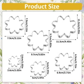 Daisy Flower Cookie Cutter Set, 6 Pcs Fondant Biscuit Cutters Stainless Steel Flower Cookie Cutters Shapes Molds for Baking - 4.4" 3.8" 3.1" 2.7" 2" 1"