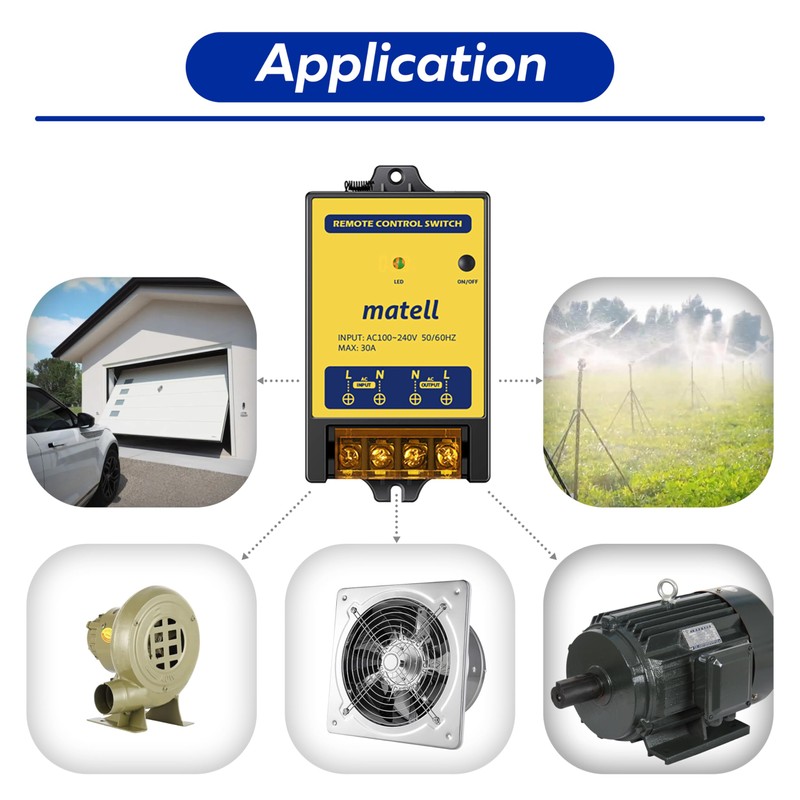 matell Wireless Remote Control Switch AC 110V/120V/220V/240V 30A Relay RF
