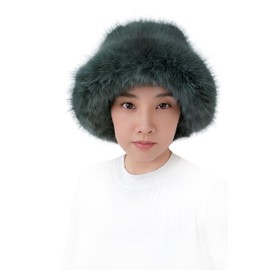 Lina & Lily Women's Winter Bucket Hat Faux Fur Fluffy (Dark Green)