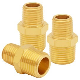Uenede 3PCS Brass Reducer Adapter, 1/8" NPT Male to 1/4" NPT Male Thread, Hex Reducing Pipe Fitting Coupler Nipple Connector for Water/Oil/Gas