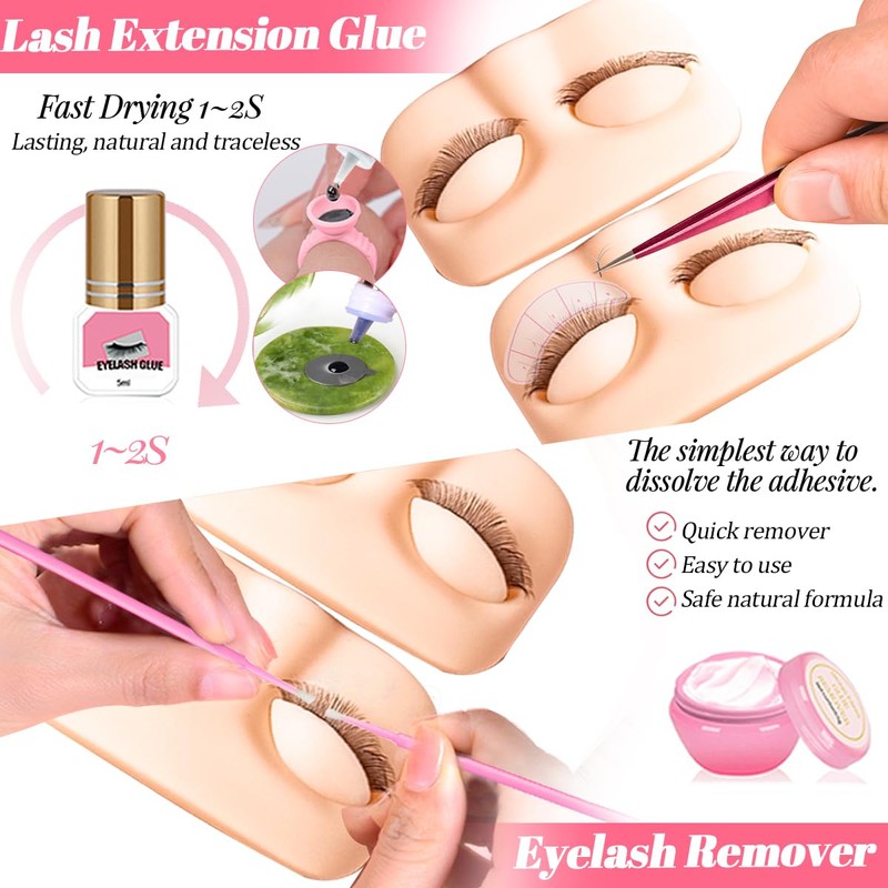 Eyelash Extension Set for Beginners Lash Mannequin Head with Replaced