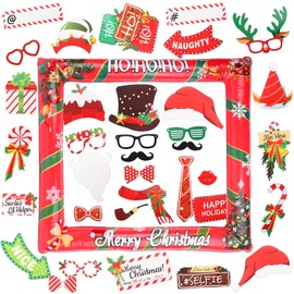 38 PCS Christmas Photo Booth Props Christmas Photo Booth Props Kit-PVC Inflatable Christmas Party Inflatable Frame and Photo Booth Props for Winter New Year Xmas Christmas Party Decorations Supplies