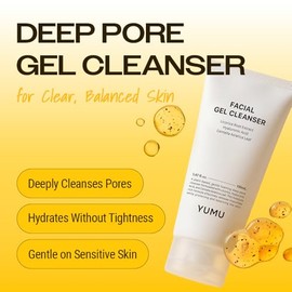 YUMU Limpiador facial de poros profundos de regaliz, para doble limpieza, centella asiática + ceramida NP + glicerina, limpiador de gel hidratante, re