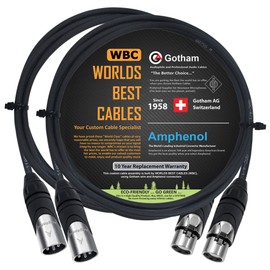 2 Units - 3 Foot - Gotham GAC-4/1 (Black) - Star Quad, Dual Shielded Balanced Male To Female Microphone Cables With Amphenol Silver XLR Connectors