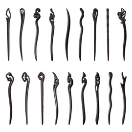 18 PCS Wooden Hair Sticks, Black Wooden Hairpin Hair Fork for Long Hair, Vintage Wood Hair Sticks Hair Pin Hair Buns Hanfu Hair Stick Hair Pins Hair Bun for Women Hair Accessories