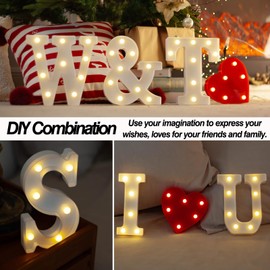 LED Marquee Letters, White 26 Alphabet Light Up Letters, Battery Powered LED Letter Lights for Birthday Party, Christmas Night, Home, Bar, Graduation, Wedding Decoration(Heart)