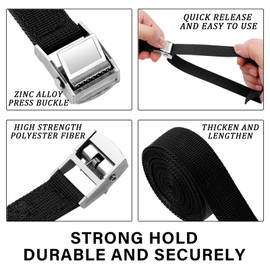 4 Pack Tie Down Straps, Heavy Duty Tensioning Belts, 4m*25mm Adjustable Cargo Straps Ratchet Straps for Motorcycle, Cargo, Trucks, Trailer, Luggage, 250kg Loading Capacity, Quick Release (Black)