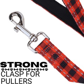 EcoBark Dog Leash - Soft & Reflective Comfort Leash with Padded Handle - Strong Durable Heavy Duty - Training and Pulling for Small, Medium or Large Dogs (Red Buffalo Plaid)