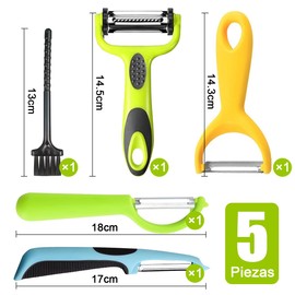 Kit 5 Piezas Pelador de Verduras y Papas, Rallador de Verduras, 3 en 1 Giratorio, Herramienta Cocina Antideslizante Duradera, para La del Cualquier Hogar