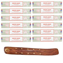 12x15g Incense Sticks with Incense Sticks Holder for Meditation, Aromatherapy, Spa, Yoga, Relaxation, Healing, Weddings, Spirituality and Positivity (WHITE SAGE - 12PK)