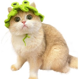 Pet Headgear Cat Hat Hand - Woven Frog - Themed Hat for Head Decoration Suitable for Cats and Dogs for Role - Playing Dress - up (One Size)