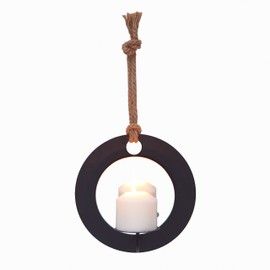 Danya B. Decorative Round Rustic Pillar Candle Sconce with Rope and Mirror – A Unique Hanging Wall Accent