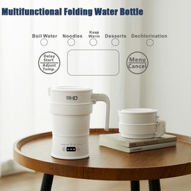 Foldable Travel Kettle, Small, Smart Camping Kettle, 0.7 L Portable Hot Water Kettle with Multifunctional Board, 316 Stainless Steel Base, Keep Warm Function and Start Delay, BPA-Free, 1000 W, White