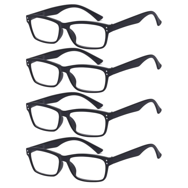 ALWAYSUV 4 Stück Schwarz Federn-Scharnier Lesebrille Klassische Lesehilfen Sehhilfen Brille 4.0