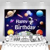 Space Backdrop Astronaut Rocket Planet Happy Birthday Banner Backdrop Outer
