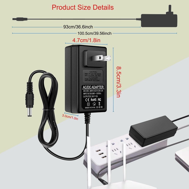 100V-240V to 24V 2A AC/DC Switching Power Supply Adapter with