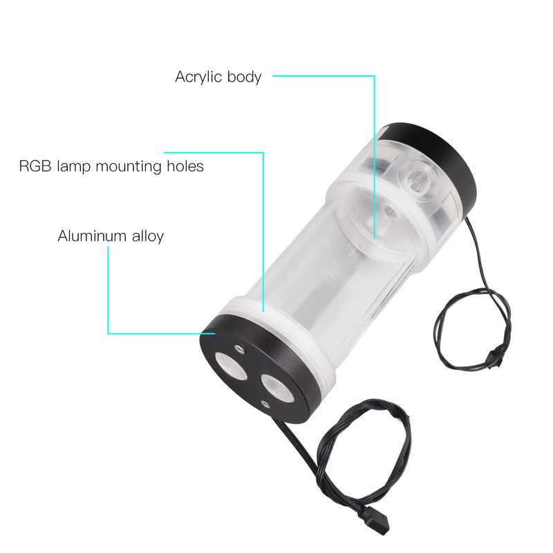Water Cooling Tank 200ML Temperature Display RGB 160mm G1/4 Cylindrical
