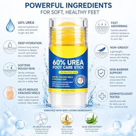 60% Urea Foot Cream Stick with 2% Salicylic Acid – Intensive Cracked Heel & Callus Repair Balm for Dry Rough Skin – Deep Moisturizing Foot Treatment f