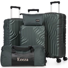 Eeeza Luggage Sets Suitcase Sets 5 Piece Luggage Sets Suitcase with ABS Hard Shell Lightweight TSA Lock and Double Rotatable Detachable Wheels(DarkGreen,20"/24"/28"/DB/TB)