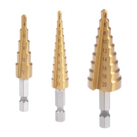 uxcell Step Drill Bits Set HSS 3-12mm 4-12mm 4-20mm Titanium Coated Straight Flutes Hex Shank for Metal Wood Plastic