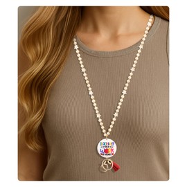 MyfavoriteK Teacher Lanyard for ID Badge Inspirational Wooden Beaded Necklace with Stars Stylish Lanyards for Women Teachers (Best Teacher)