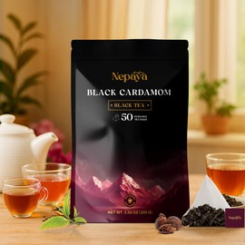 Black Cardamom Tea Bags (Pack of 50) Hight Caffeine Strong Robust Pyramid Tea, Exotic Spices From the Himalayas, Whole Leaf Tea Bags, Perfect Coffee Replacement