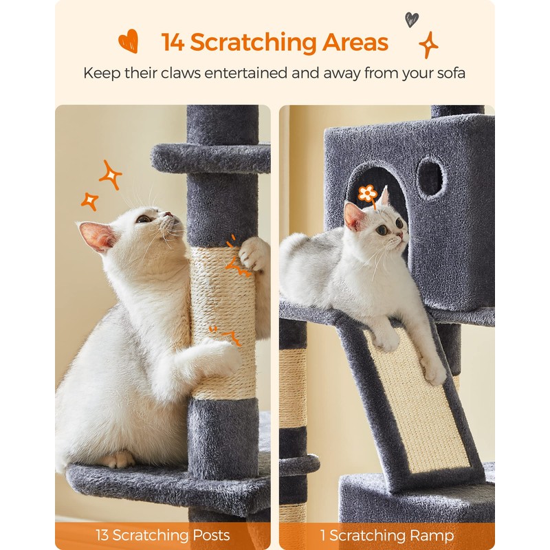 Feandrea Cat Tree, 81.1-Inch Large Cat Tower with 13 Scratching