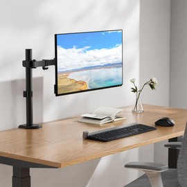 Mount-It! Single Monitor Arm 17" to 32", Full Motion Adjustment with Tilt, Rotation, Swivel, Height Adjustment Along Pole, Clamp or Grommet Mounting, Monitor Desk Mount VESA 75x75 and 100x100, Black