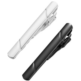 2 Tie Clips for Men, Gun Black Z1063 and Silver Z1061 Tie Pins, tie pins for men, Elegant Tie Clip for Business, Wedding, Formalwear, Secure Spring Mechanism, Classic Design