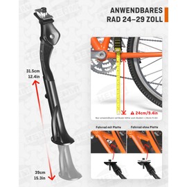 HENMI Pro+ Bicycle Stand 24-29 Inch Height Adjustable Centre Stand for E-Bike, Mountain Bike, Trekking Bike, City Bike, Max Load 45 kg